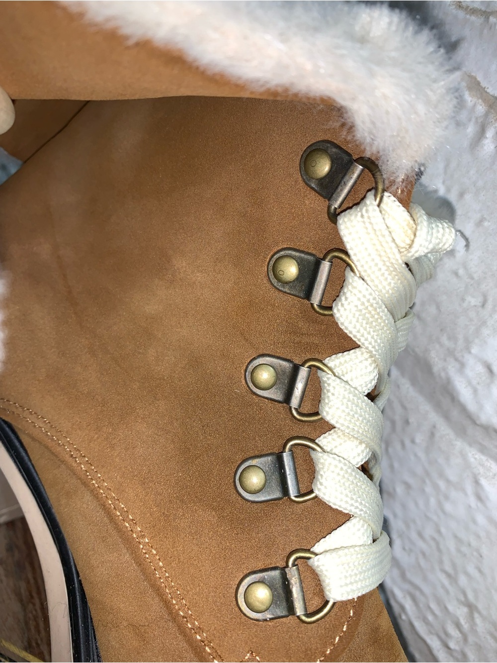 Women's Tan Faux-Suede Fur-Trim Lace-Up
Heeled Ankle Boot - SIZE 6 1/2 - Picture 16 of 16